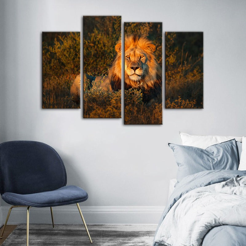 4 Piece Divine Sunset Lion - Canvas Wall Art Painting | Bowlift