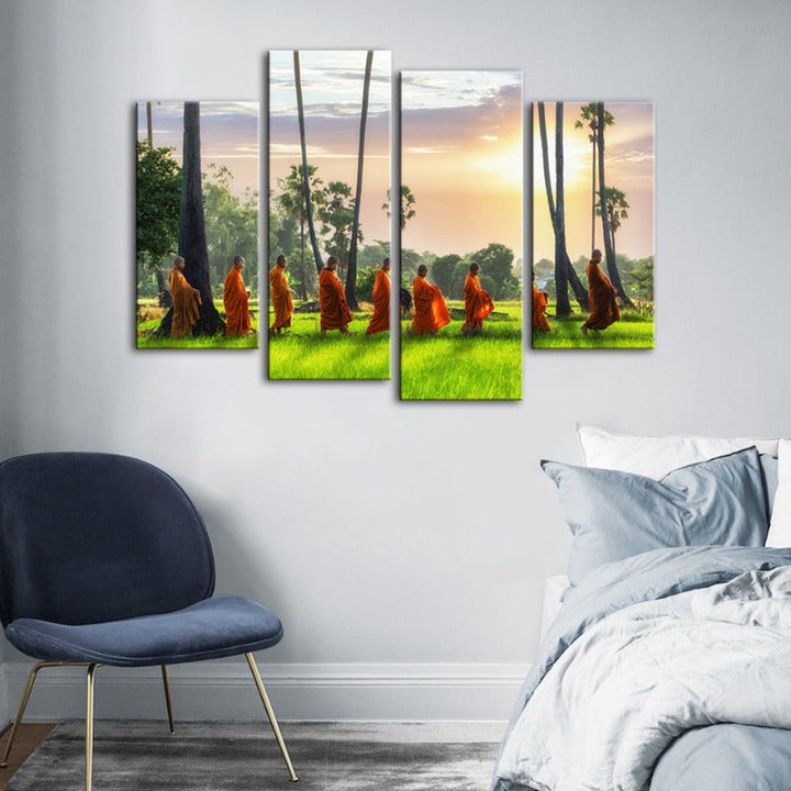 4 Piece Relaxing Monks- Canvas Wall Art Painting | Bowlift