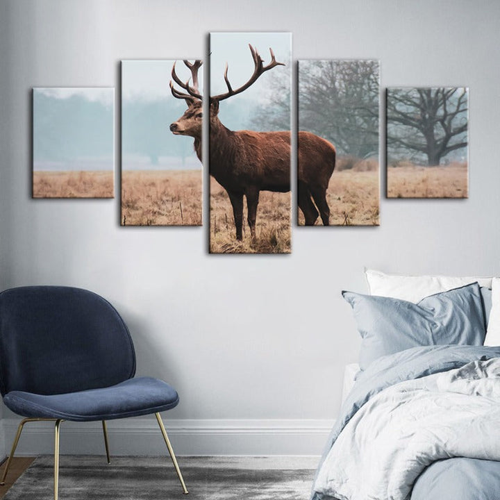 5 Piece Regal Deer in the Plains - Canvas Wall Art Painting | Bowlift