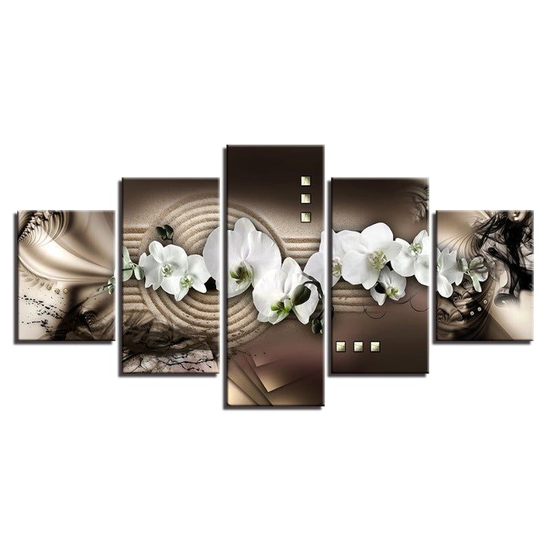 5 Piece Abstract White Flower - Canvas Wall Art Painting | Bowlift