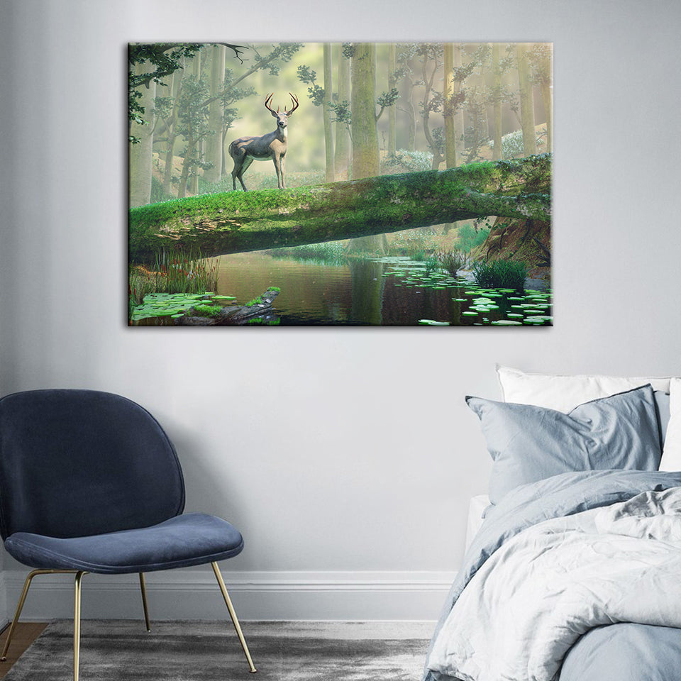 Enchanted Forest Deer - Canvas Wall Art Painting | Bowlift