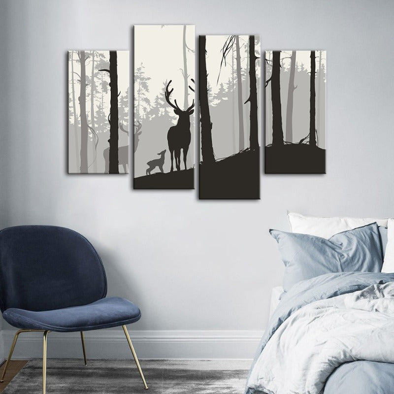 4 Piece Silhouette Deer Family - Canvas Wall Art Painting | Bowlift