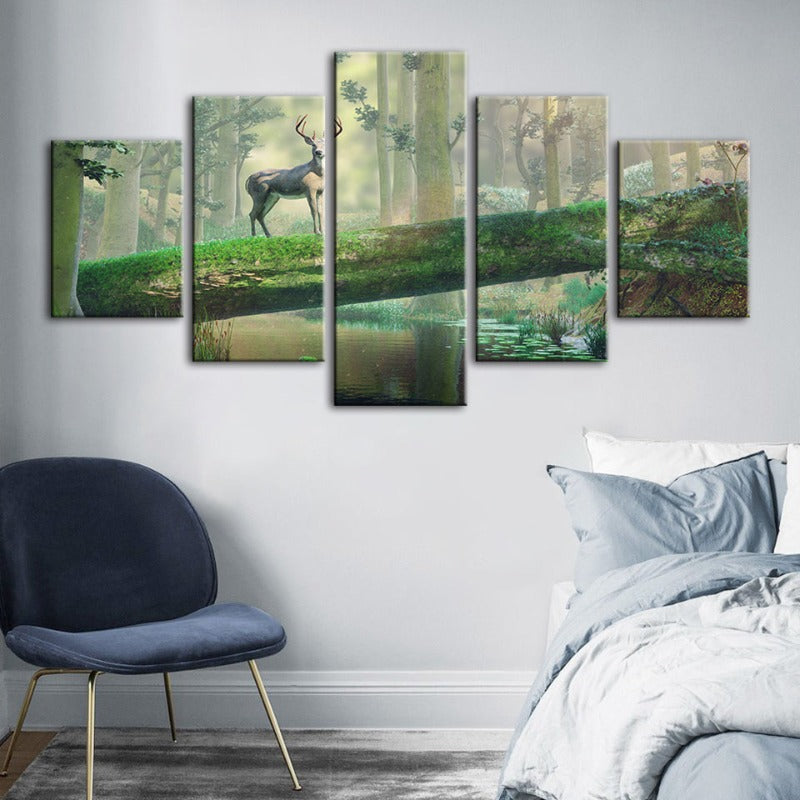 5 Piece Enchanted Forest Deer - Canvas Wall Art Painting | Bowlift