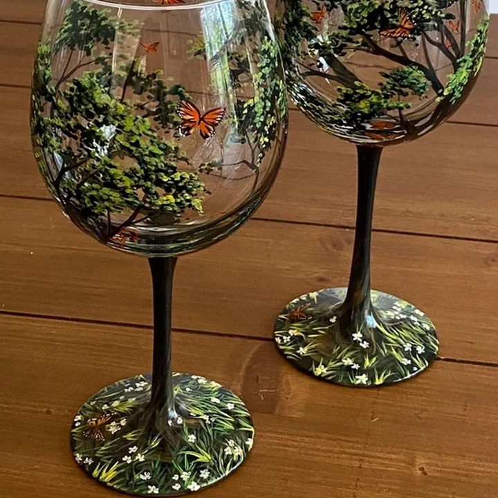 Four Seasons Tree Wine Glasses - Hand Painted Art | Bowlift