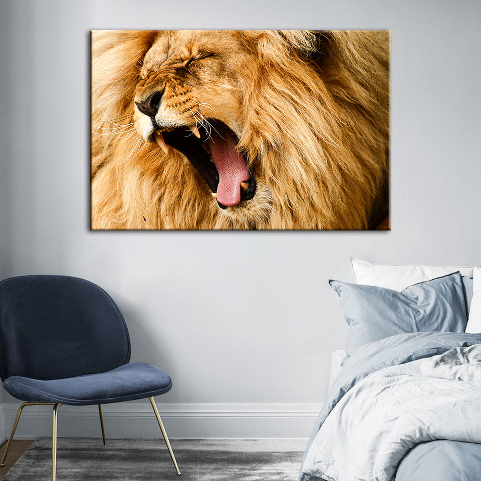 Enraged Lion's Roar - Canvas Wall Art Painting | Bowlift