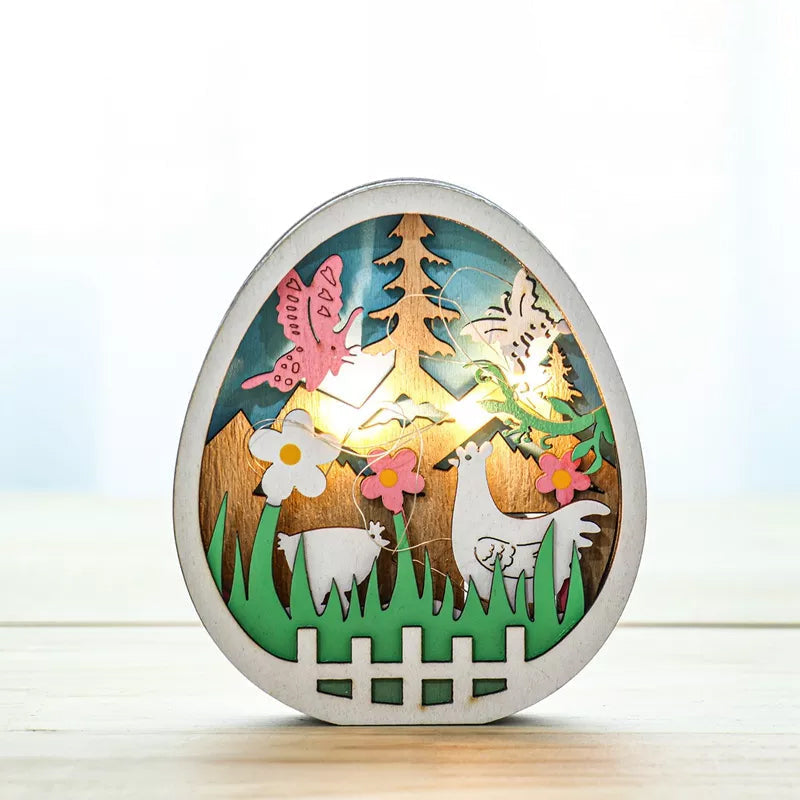 Easter Wooden Ornaments with LED Light Bunny Rabbit Tabletop Easter Decorations | Bowlift