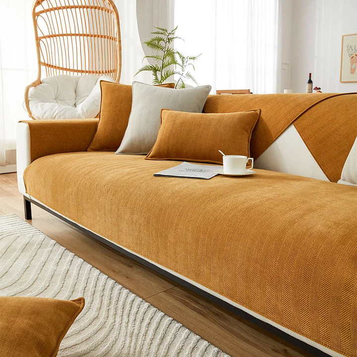 BowLift | Wavy Check Chenille Fabric Furniture Protector Sofa Cover