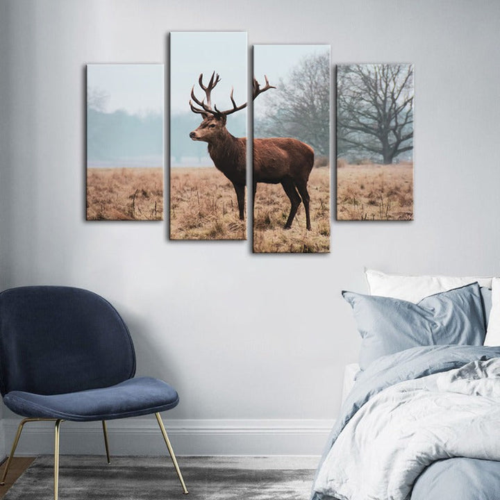 4 Piece Regal Deer in the Plains - Canvas Wall Art Painting | Bowlift