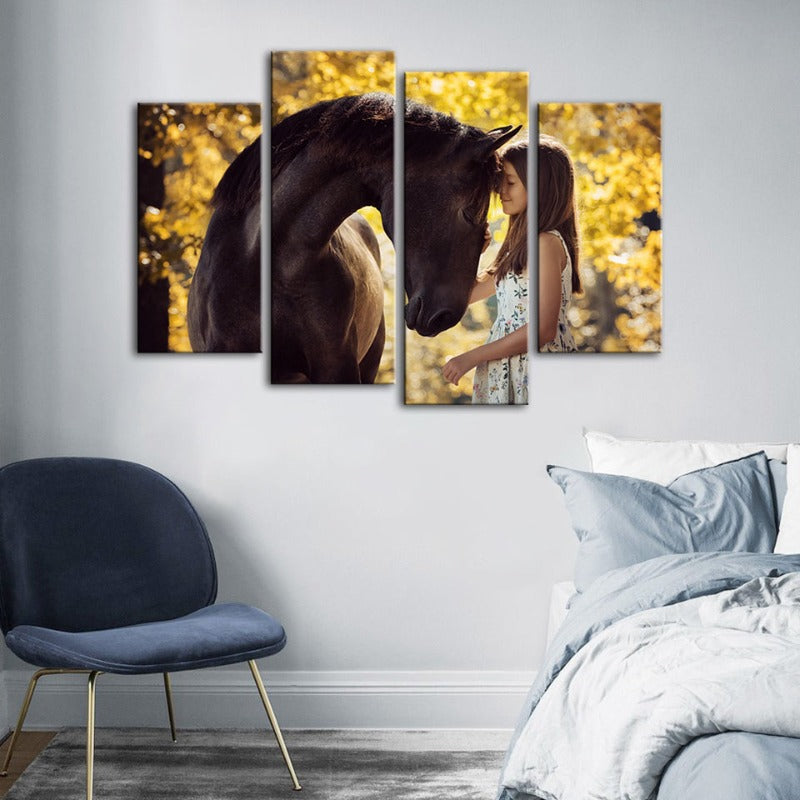 4 Piece Friendship Between a Girl and Horse - Canvas Wall Art Painting | Bowlift
