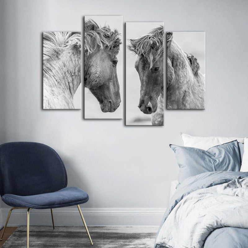 4 Piece Two White Horses - Canvas Wall Art Painting | Bowlift