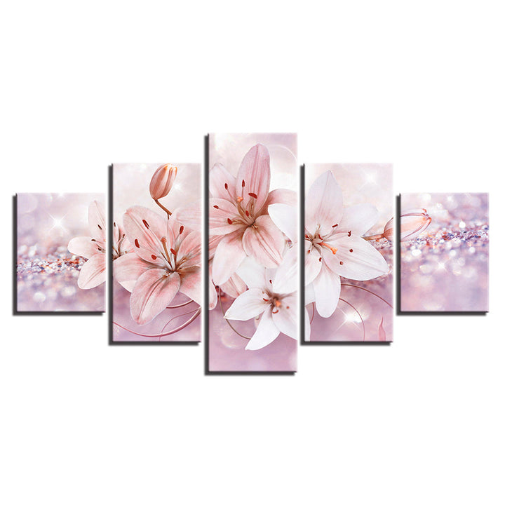 Glittering Soft Pink Flowers 5 Piece - Canvas Wall Art Painting | Bowlift