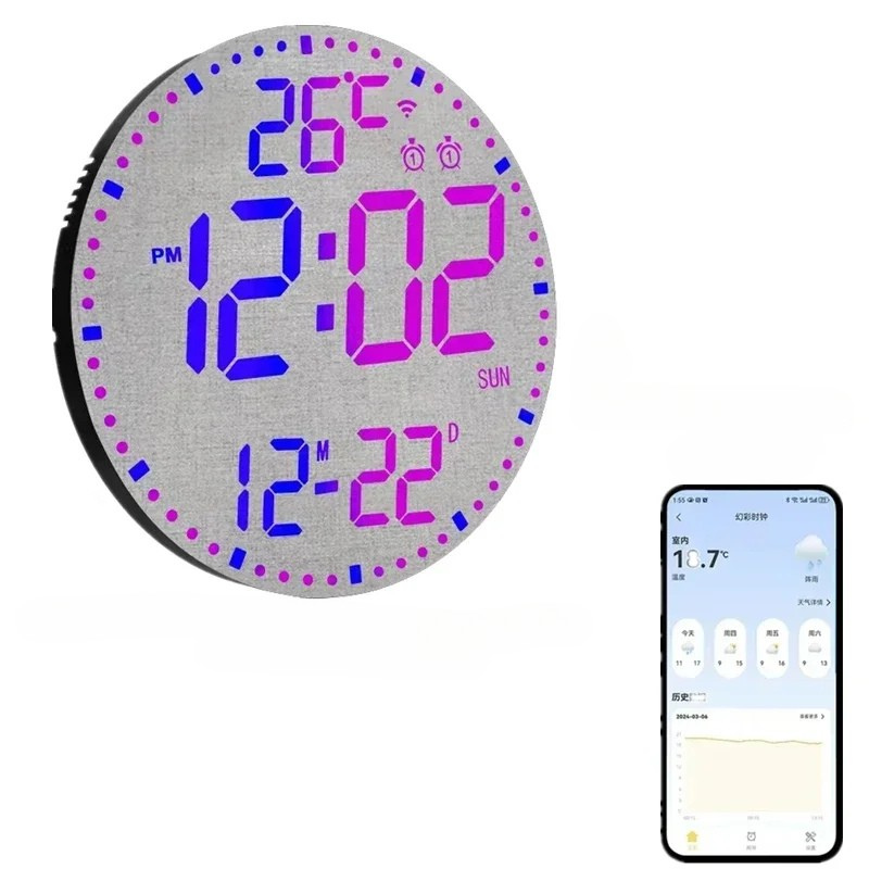 WiFiTime Clock - Smart LED Wall Clock with Calendar Bowlift