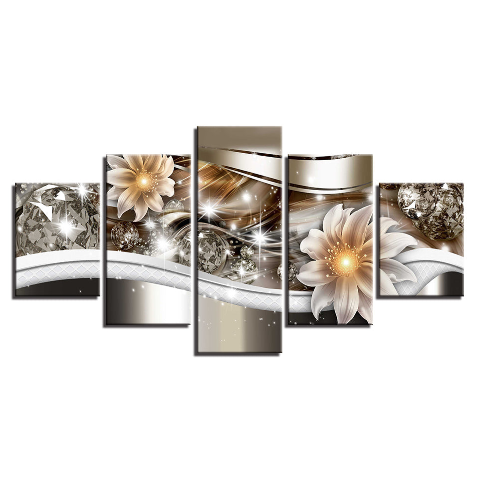 Glowing Sparkling Flowers 5 Piece - Canvas Wall Art Painting | Bowlift