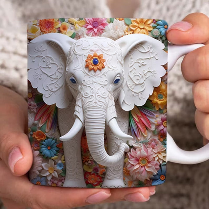3D Elephant Flowers Mug | Bowlift