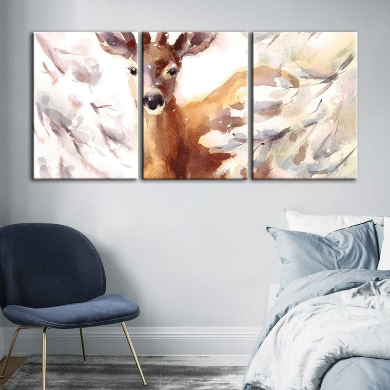 Young Elegant Deer-Canvas Wall Art Painting 3 Pieces | Bowlift