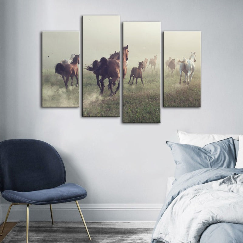 4 Piece Running Horses - Canvas Wall Art Painting | Bowlift