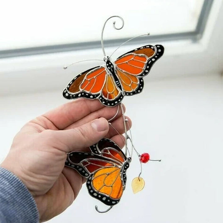 Stained Monarch Butterfly Glass Window Decor | Bowlift
