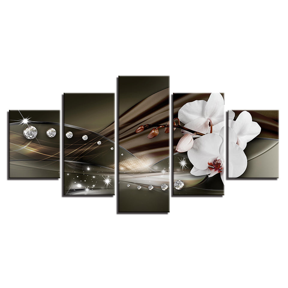 White Orchids And Brilliant Crystals 5 Piece - Canvas Wall Art Painting | Bowlift