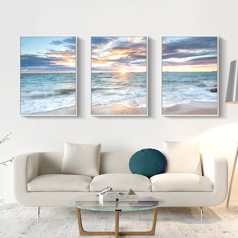 3Pcs Sunrise Beach Landscape Posters Canvas | Bowlift