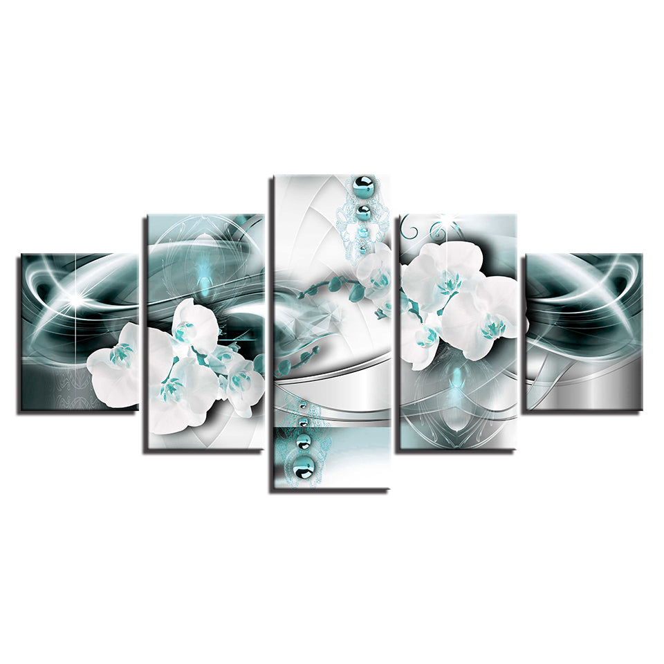 Viridian Green And White Orchids 5 Piece - Canvas Wall Art Painting | Bowlift