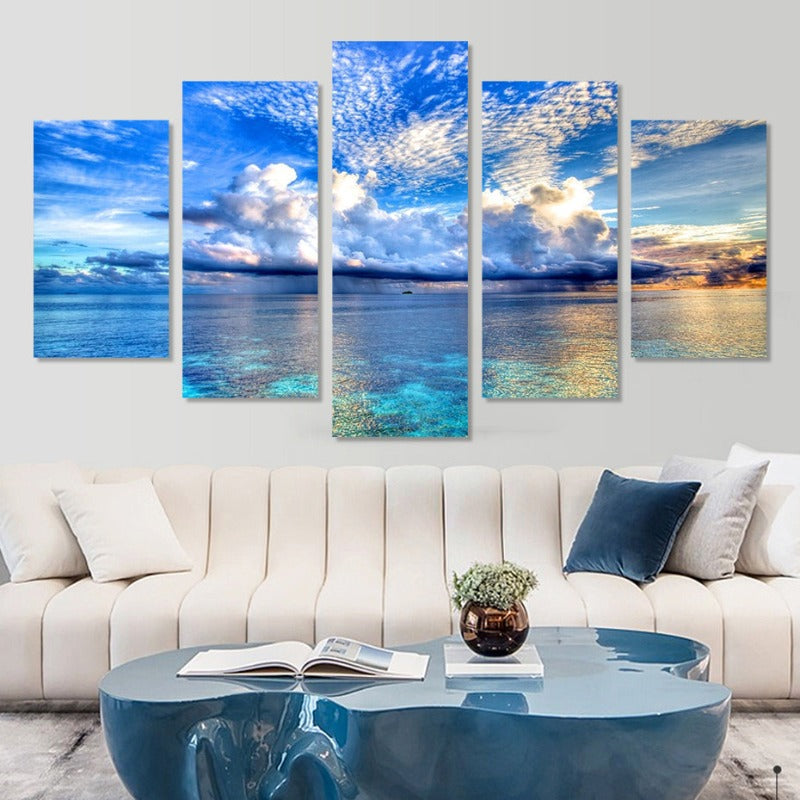 5 Piece Beautiful Blue Sea Landscape - Canvas Wall Art Painting | Bowlift