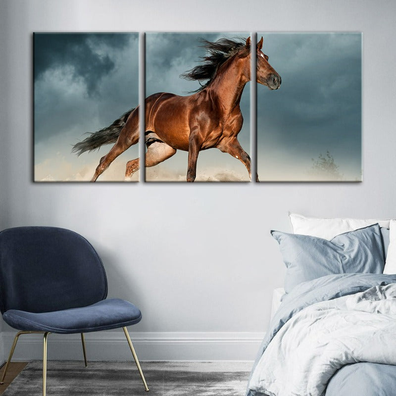 Brown Horse in Desert - Canvas Wall Art Painting 3 Pieces | Bowlift