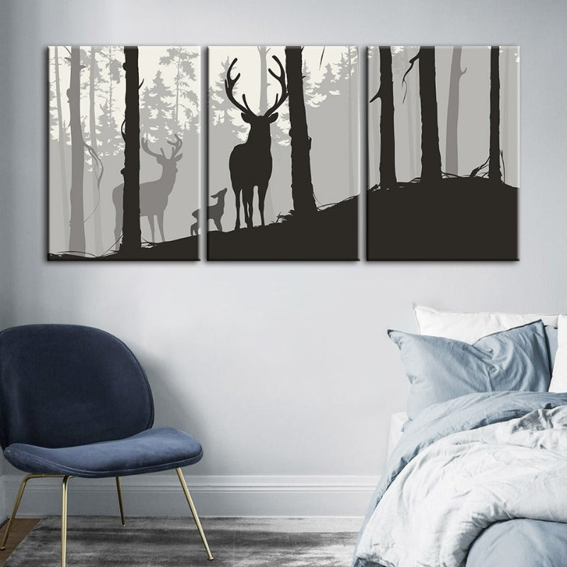 Silhouette Deer Family-Canvas Wall Art Painting 3 Pieces | Bowlift