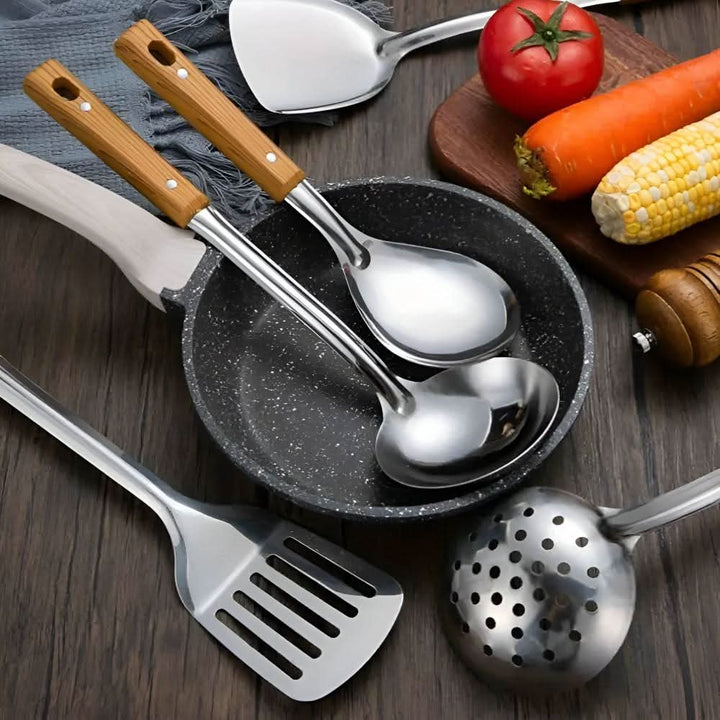 BowLift | PRESTICOOK – Kitchen Helper Set made of stainless steel with wooden handles, durable & easy to care for