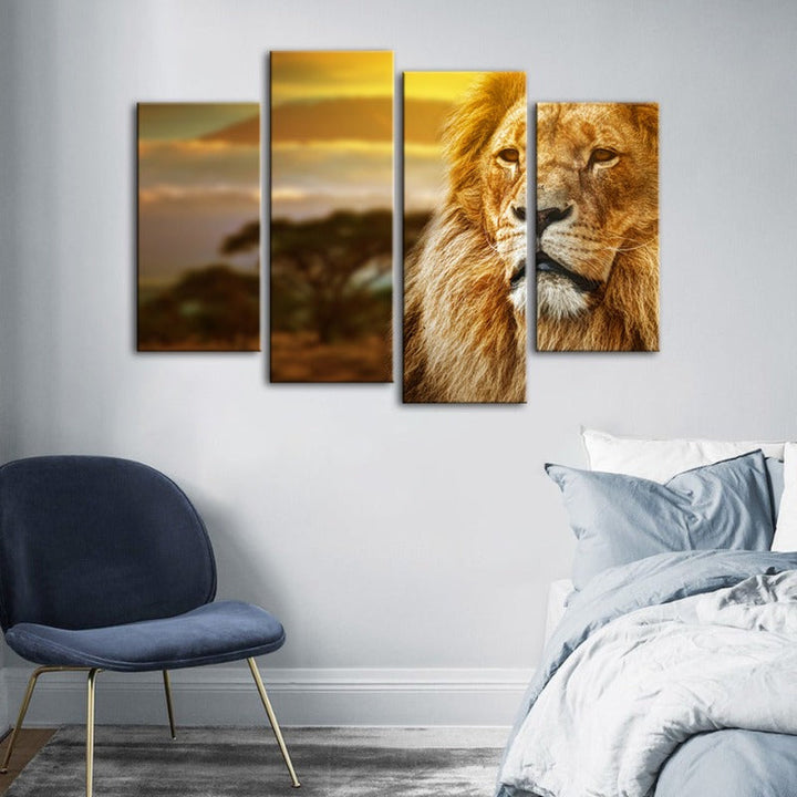 4 Piece Unamused Lion - Canvas Wall Art Painting | Bowlift