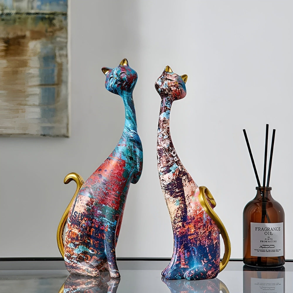 Minimalist Cat Sculpture Duo for Modern Decorative Accents Bowlift