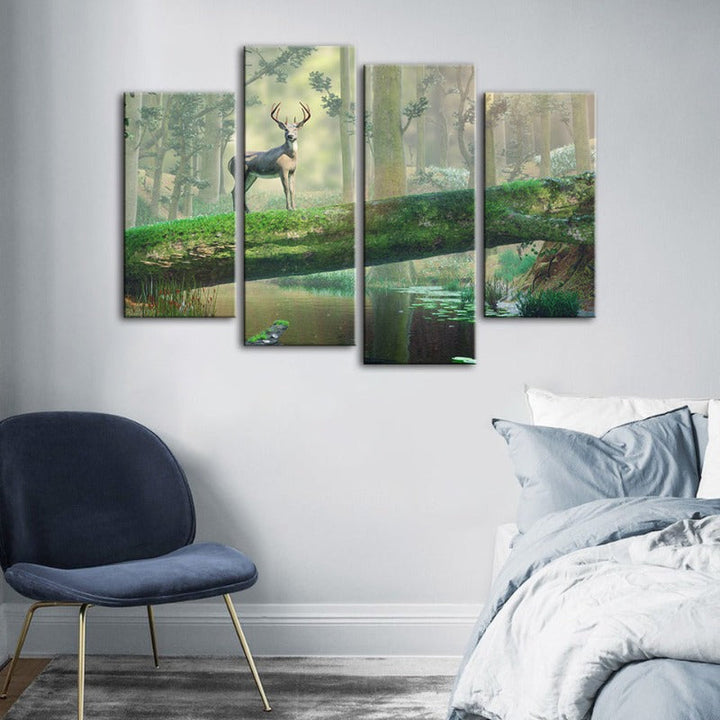 4 Piece Enchanted Forest Deer - Canvas Wall Art Painting | Bowlift