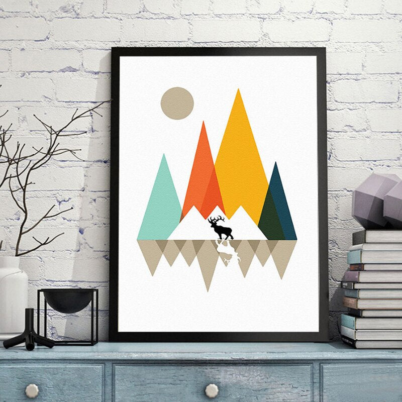 Mountain Peak Sunrise Nordic Poster  - Canvas Wall Art Painting | Bowlift