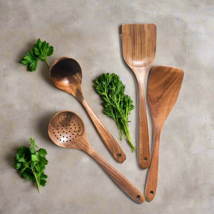 TeakChef Kitchen Set – Durable Antibacterial Kitchen Utensils made of Teak Wood | Bowlift