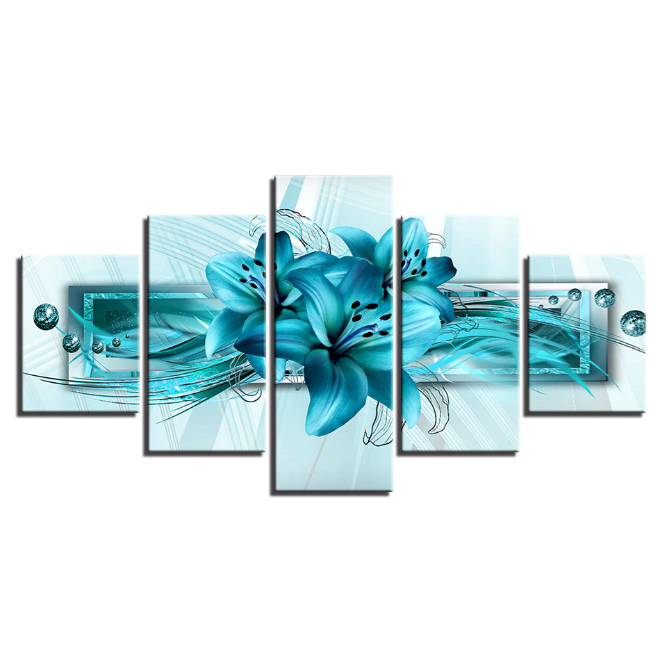 Vivid Blue Lilies 5 Piece - Canvas Wall Art Painting | Bowlift