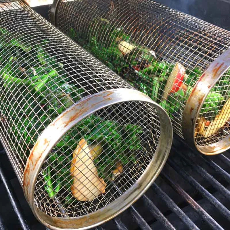 Stainless Steel Rolling BBQ Grill Basket | Bowlift