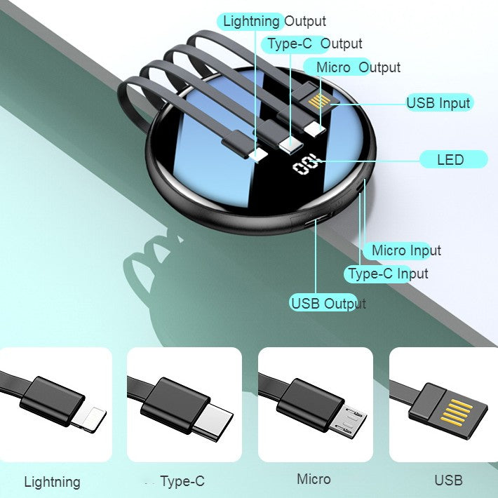 BowLift | 20000mAh Ultrathin Portable Power Bank, with LED Battery Display and Built-in Charging Cables, for Travel, Work & More