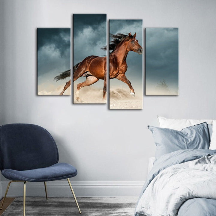 4 Piece Brown Horse in Desert - Canvas Wall Art Painting | Bowlift