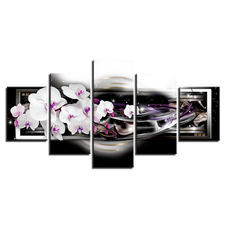 White And Purple Ripple Orchids 5 Piece - Canvas Wall Art Painting | Bowlift