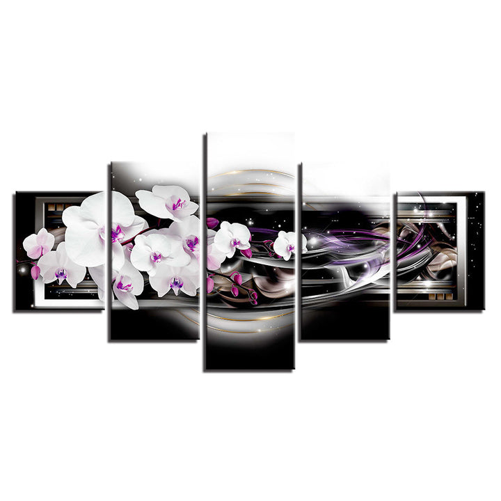 White And Purple Ripple Orchids 5 Piece - Canvas Wall Art Painting | Bowlift