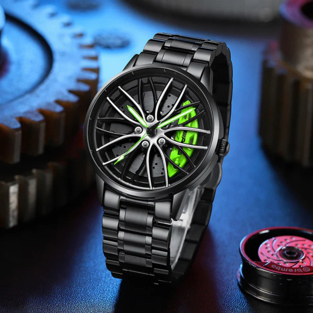 Racing-Inspired Watch with Rotating Dial and Luminescent Detail
