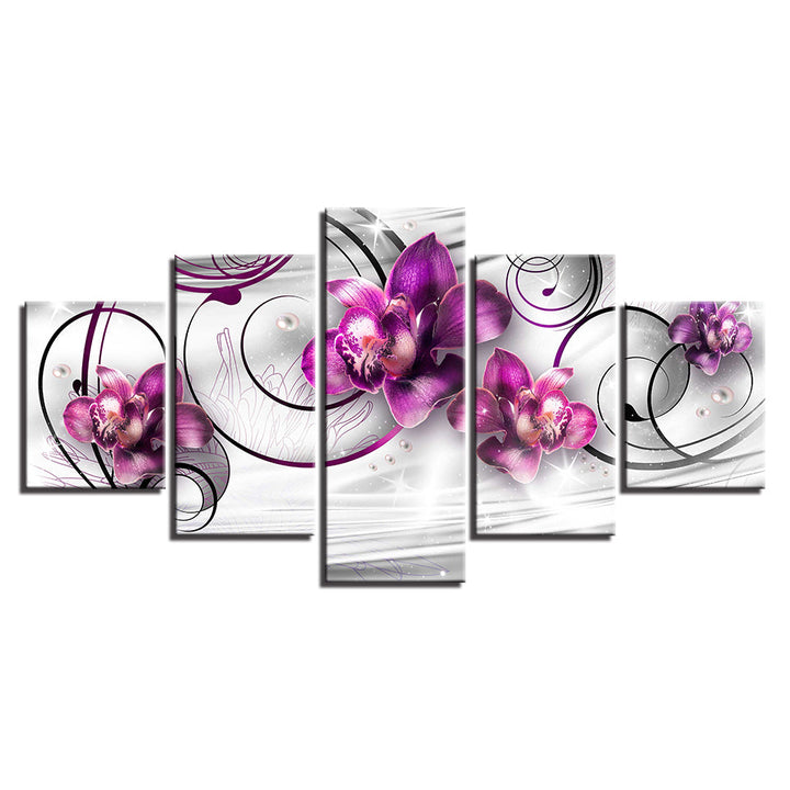 Swirling Purple Orchids 5 Piece - Canvas Wall Art Painting | Bowlift