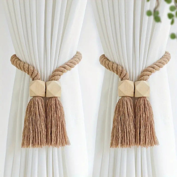BowLift | Wooden Bead Tassel Curtain Tie Back | 2Pcs Set