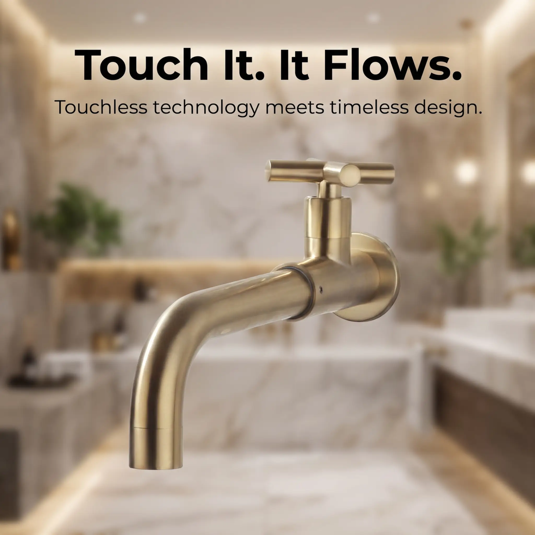 BowLift | Contemporary Wall-Mounted Bathroom Faucet Cross Handles Stainless Steel Faucet