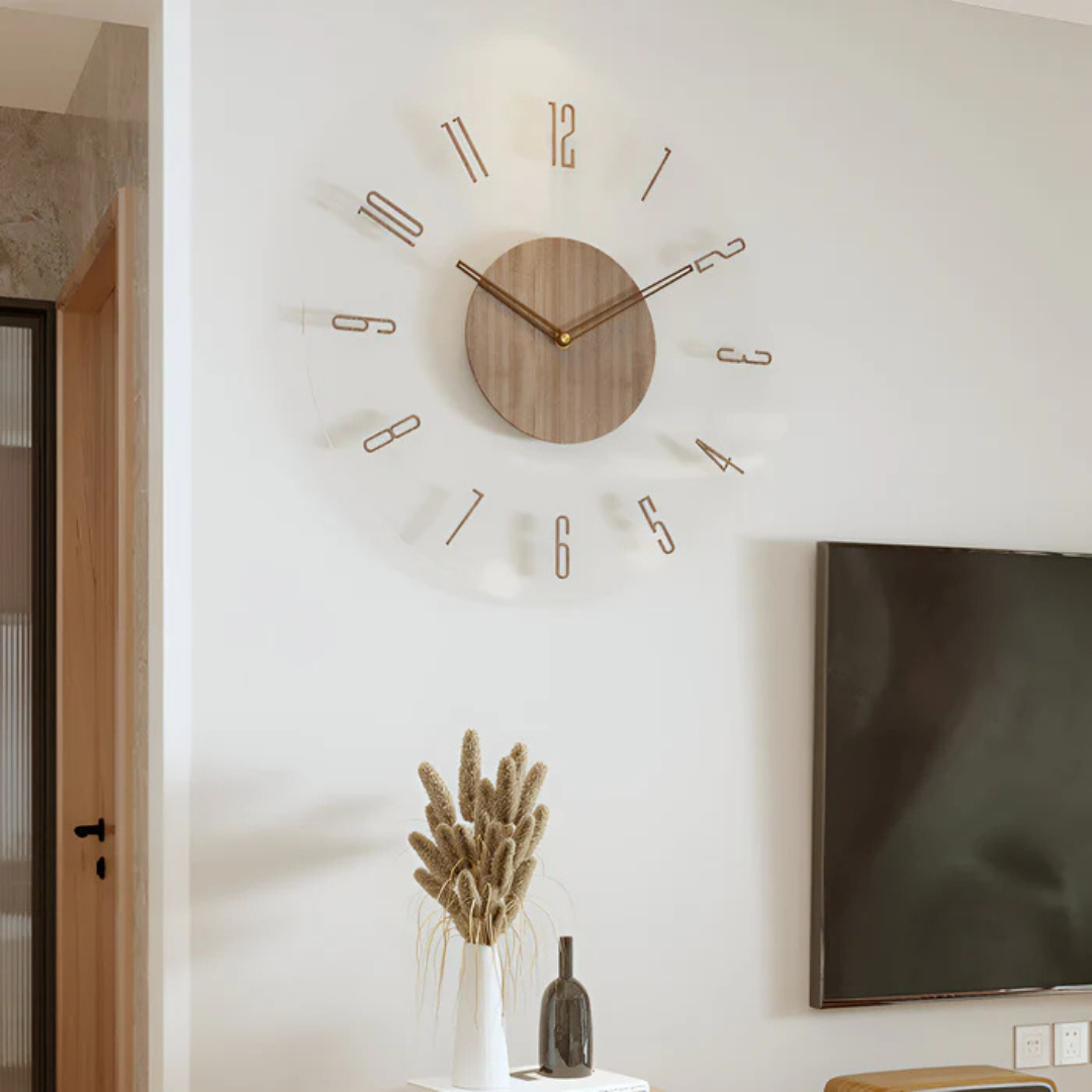 BowLift | Silent Wall Clock Wood Light – Modern Clock with Acrylic Design for Living Room