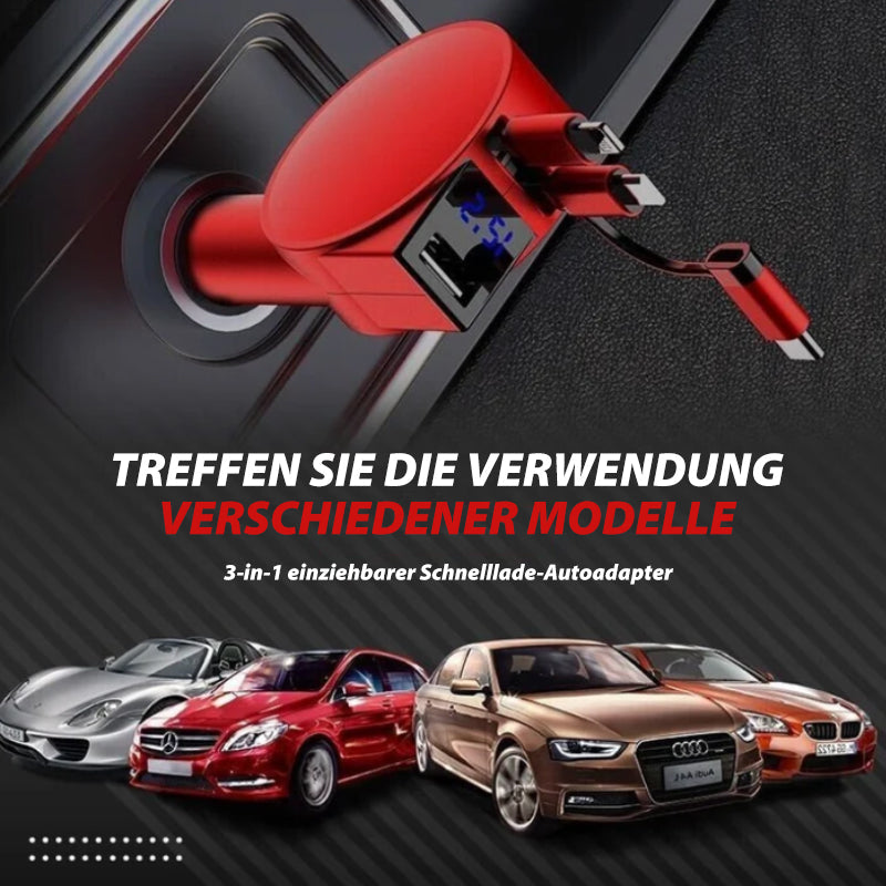 BowLift | 3-in-1 retractable quick charge car adapter