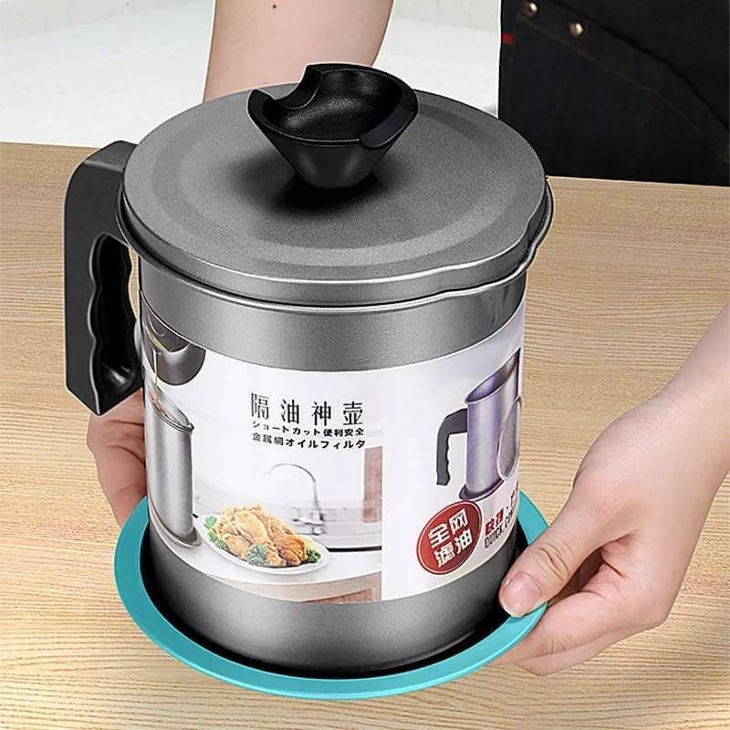 1.4L Kitchen Stainless Steel Kitchen Oil Filter Pot Bowlift
