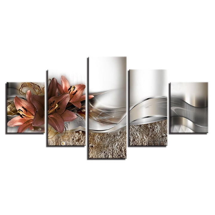 5 Piece Pink Undertone Tulip Flower - Canvas Wall Art Painting | Bowlift