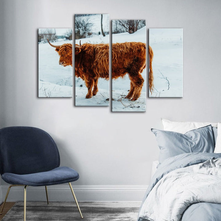 4 Piece Curly Haired Cow - Canvas Wall Art Painting | Bowlift