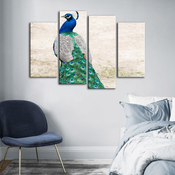 4 Piece Skirted Elegant Peacock - Canvas Wall Art Painting | Bowlift
