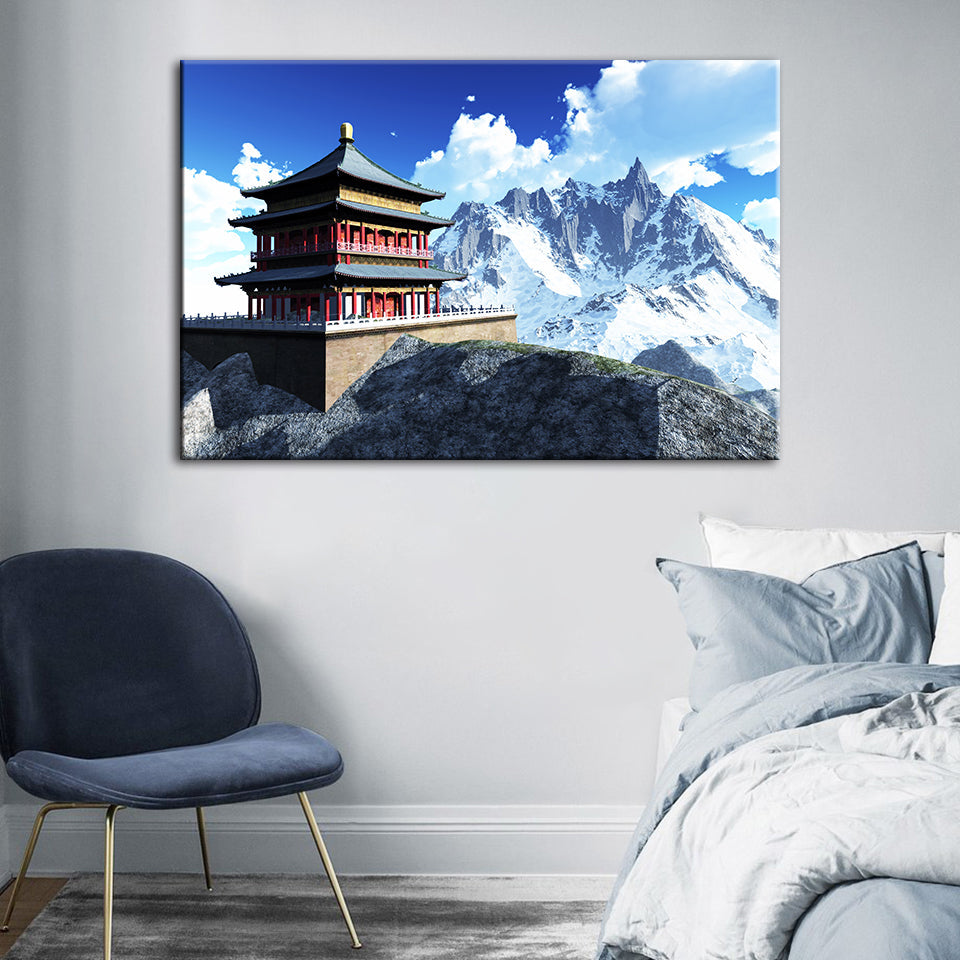 Temple In The Mountains - Canvas Wall Art Painting | Bowlift
